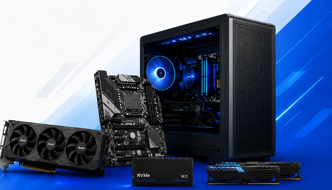 Gabinete, placa de video, motherboard, memorias y un SSD
